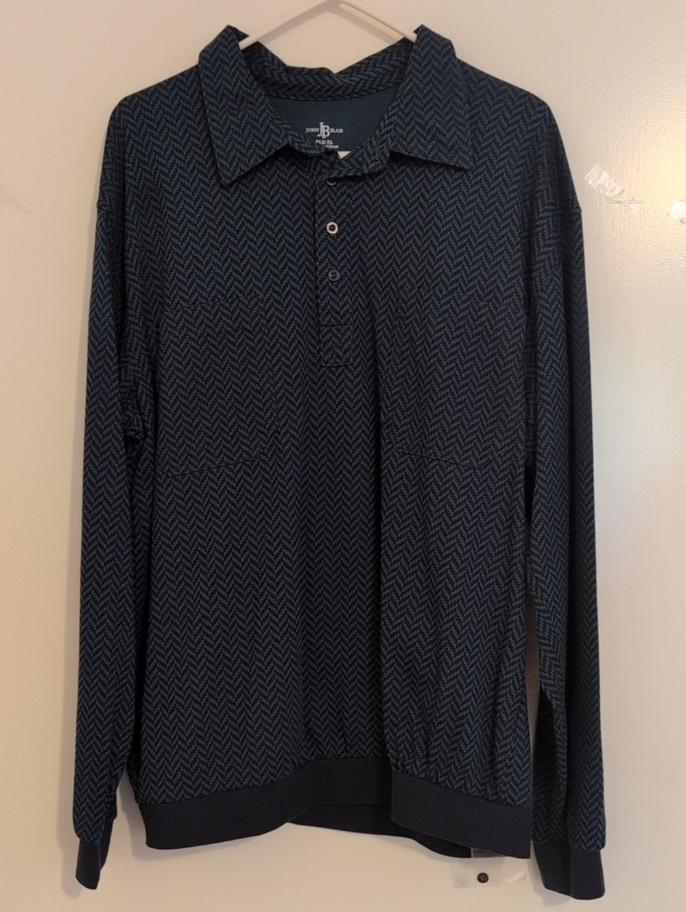 JB Slim-Fit Long Sleeve Polo in Navy Chevron